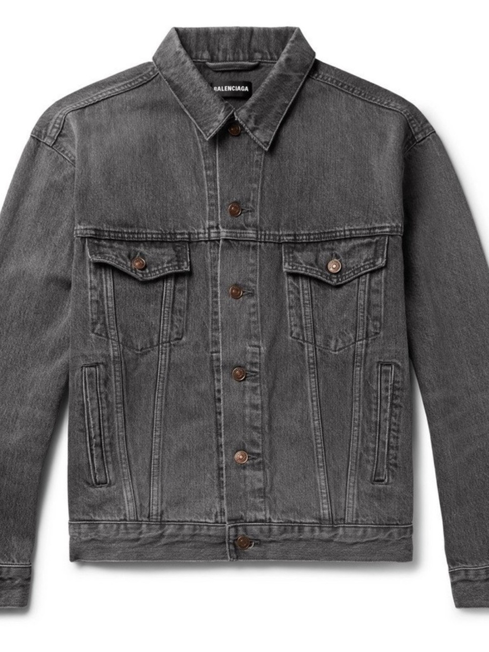 Authentic Gray Black Balenciaga Logo boxy Denim Jacket Men IT44 Designer Jacket - Picture 10 of 12